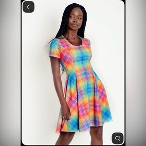 Blackmilk Tartan Rainbow Scoop Longline Evil Tee Plaid Dress L NWT